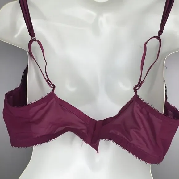 CaciqueWomen's Maroon/Burgundy Embroidered Lace Lined Padded Bra Size 40DD - Picture 4 of 12